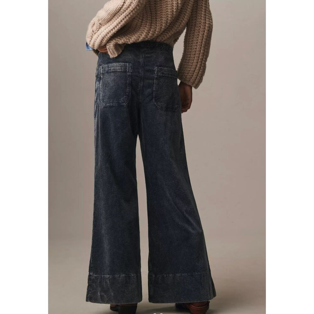 Anthropologie Pilcro Plush Corduroy High-Rise Pull-On Flare Pants | Sz M, Blue - Picture 3 of 4